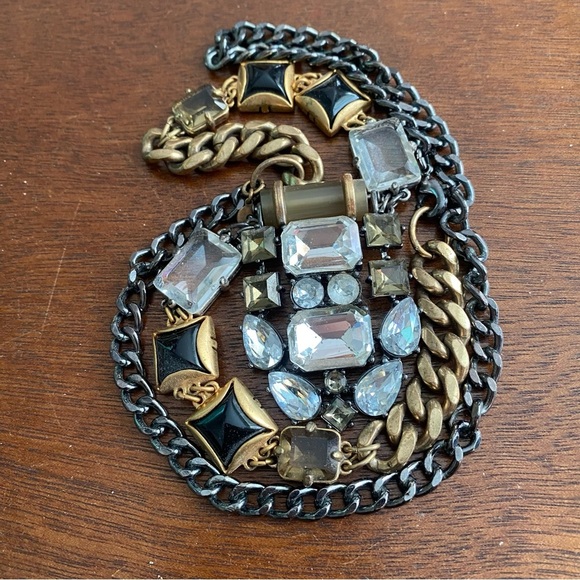 Stella and Dot Phoenix Statement Necklace Black and Gold Rhinestone Art Deco - Picture 7 of 7